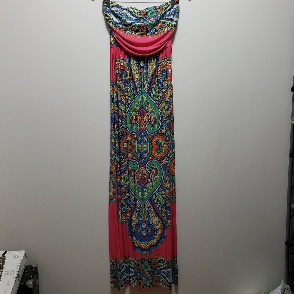 Staccato Rainbow Bright Colorful Floral Maxi Dress Women's S-L